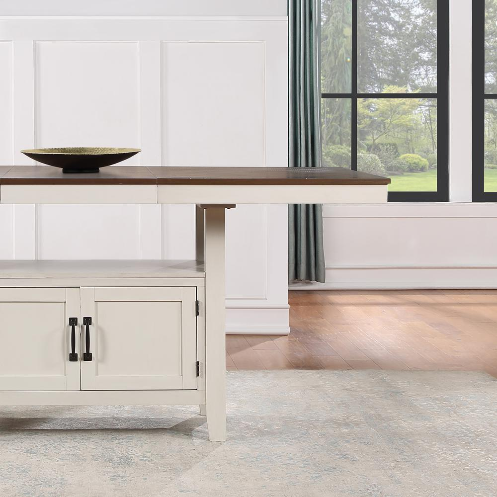 Brown Start2Finish 60-80 inch counter table with a 20-inch leaf, showcasing a sturdy wooden surface and modern design.