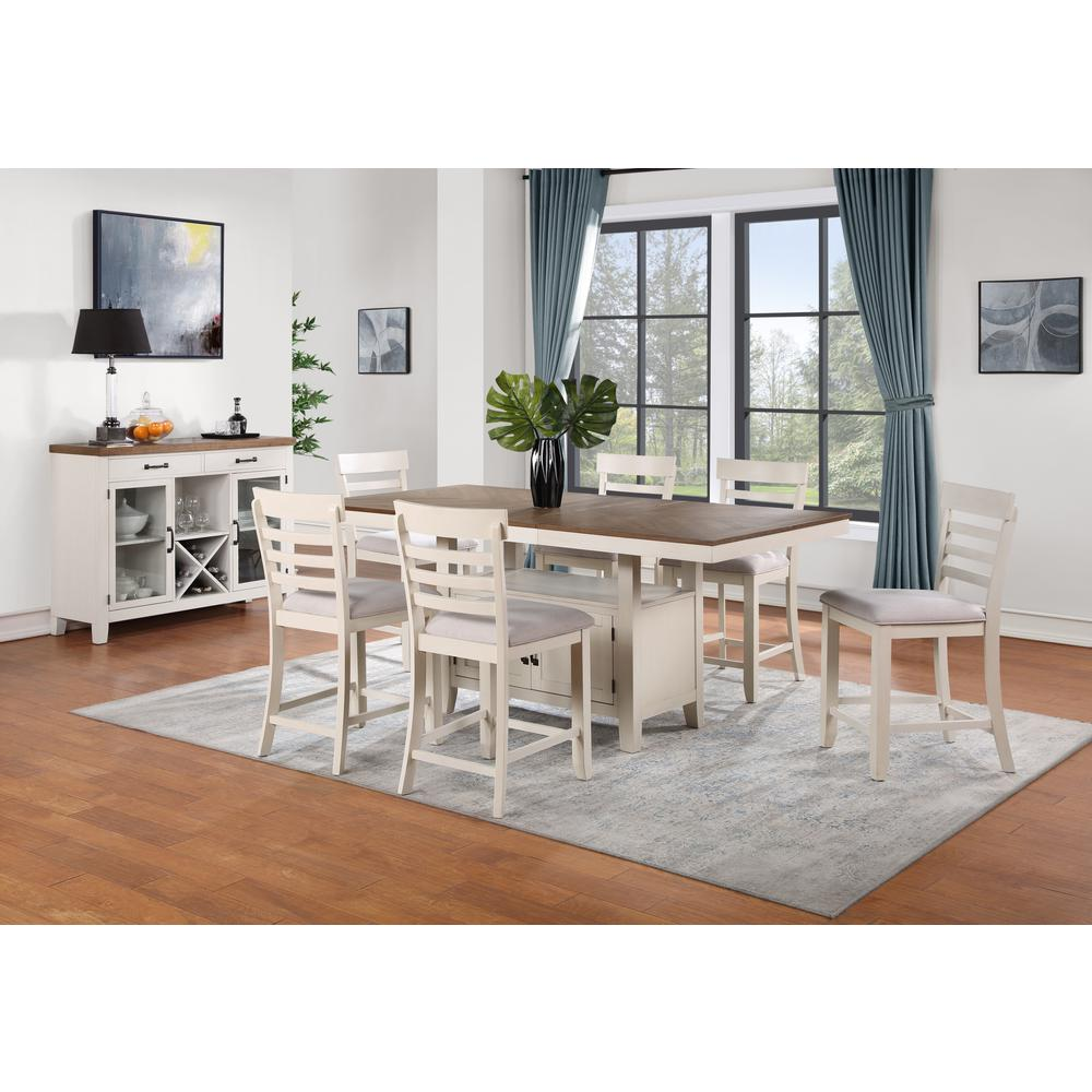 Start2Finish brown 60-80 inch counter table with 20-inch leaf, showing the wood grain and extended surface for dining or work.