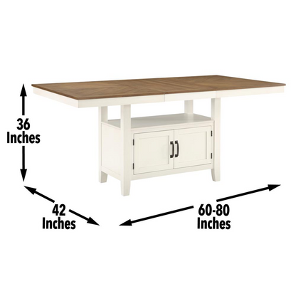 Brown Start2Finish 60-80 inch counter table with 20-inch leaf, sturdy wood furniture for dining or workspace.