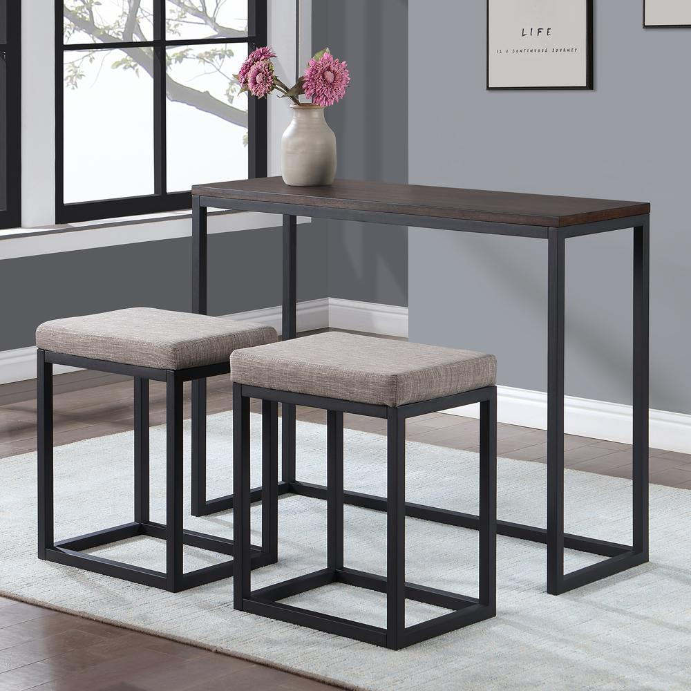 Yukon counter bar with two stools, modern kitchen setup, featuring a sleek wooden counter and comfortable seating.