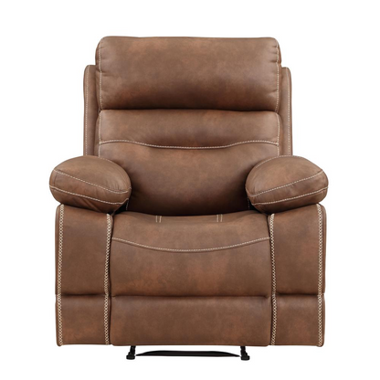 Brown Rudger manual recliner chair by Start2Finish, featuring cushioned armrests and plush upholstery for comfortable seating.