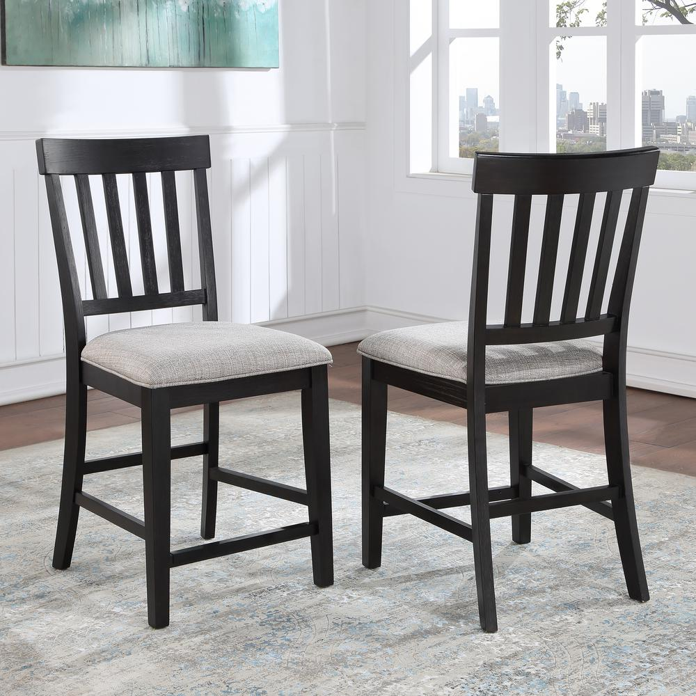 Start2Finish Halle Counter Chair with wooden frame and cushioned seat, shown in a modern kitchen setting.
