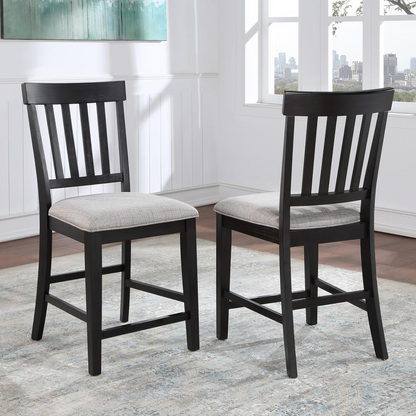 Start2Finish Halle Counter Chair with wooden frame and cushioned seat, shown in a modern kitchen setting.