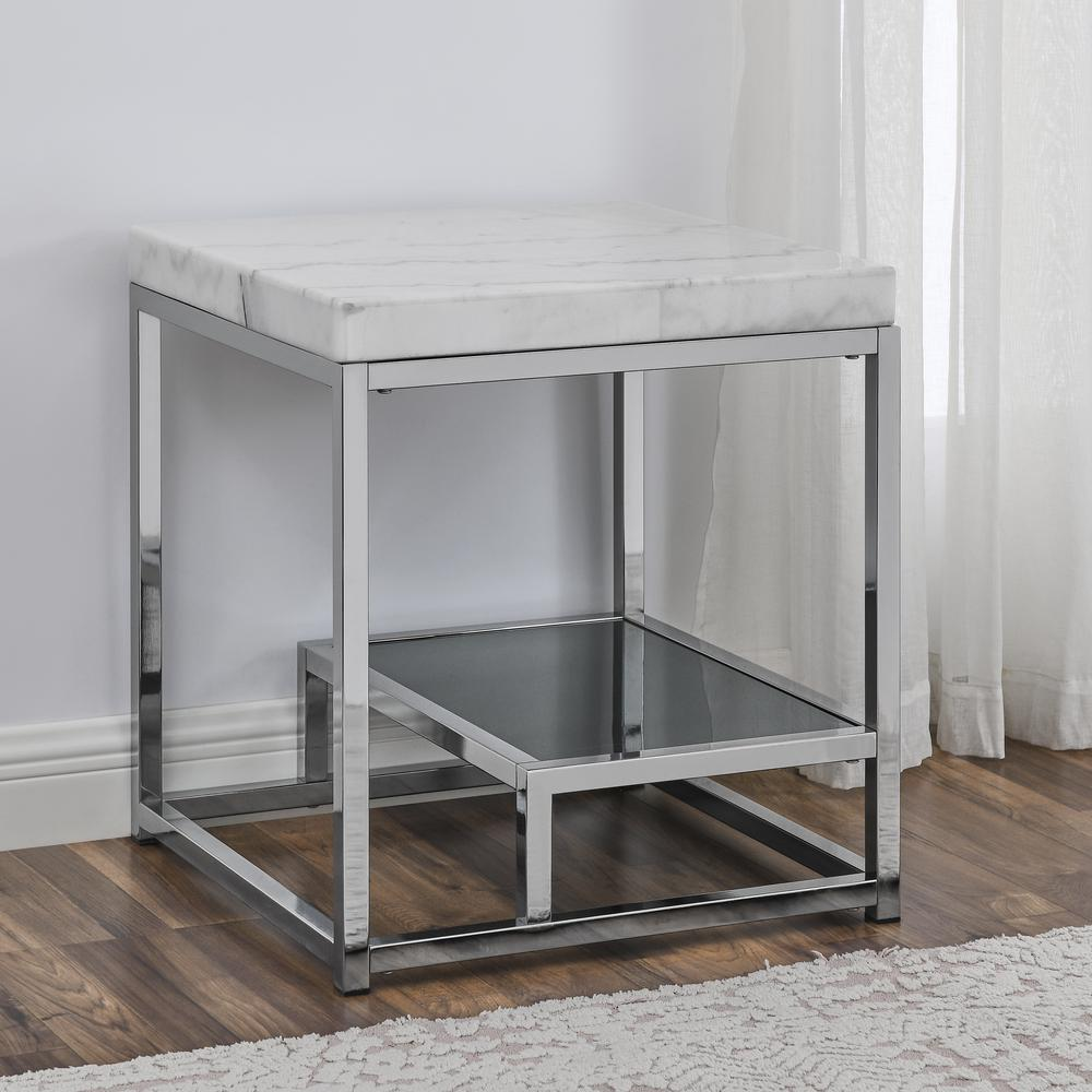 Start2Finish Aston white marble top end table with sleek modern design and sturdy metal legs.