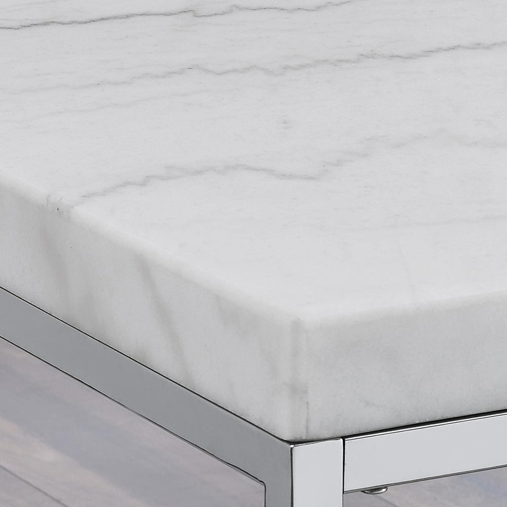 Aston white marble top end table by Start2Finish with sleek metal legs, modern design, and smooth marble surface.