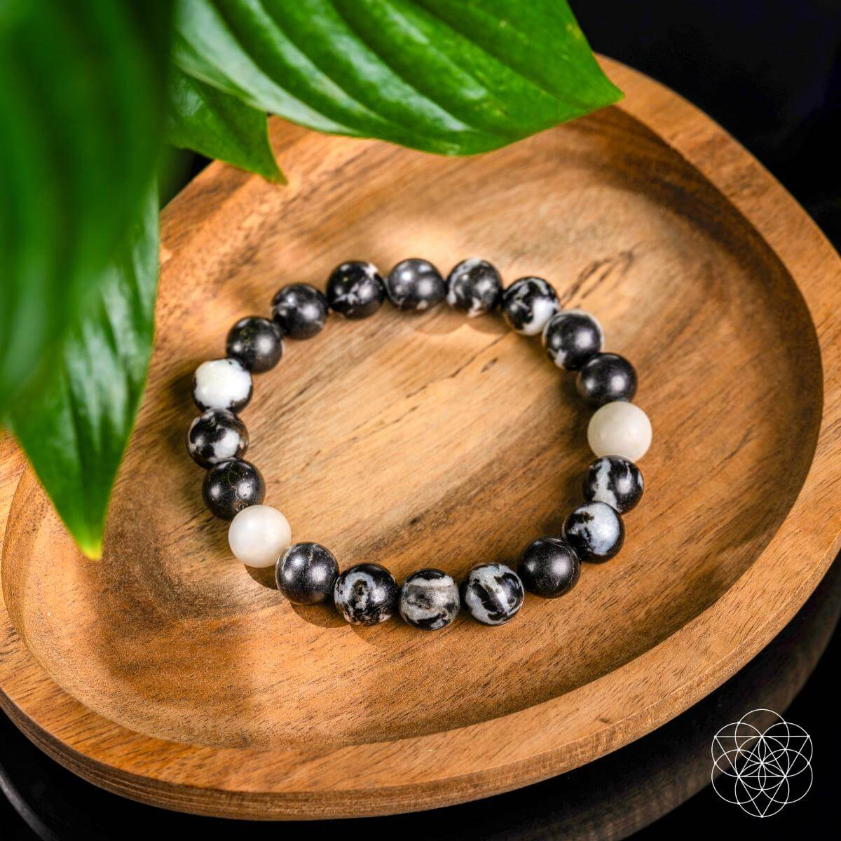 Permission to Pause Zebra Jasper bracelet by Start2Finish featuring unique black and white zebra jasper beads on elastic jewelry cord.