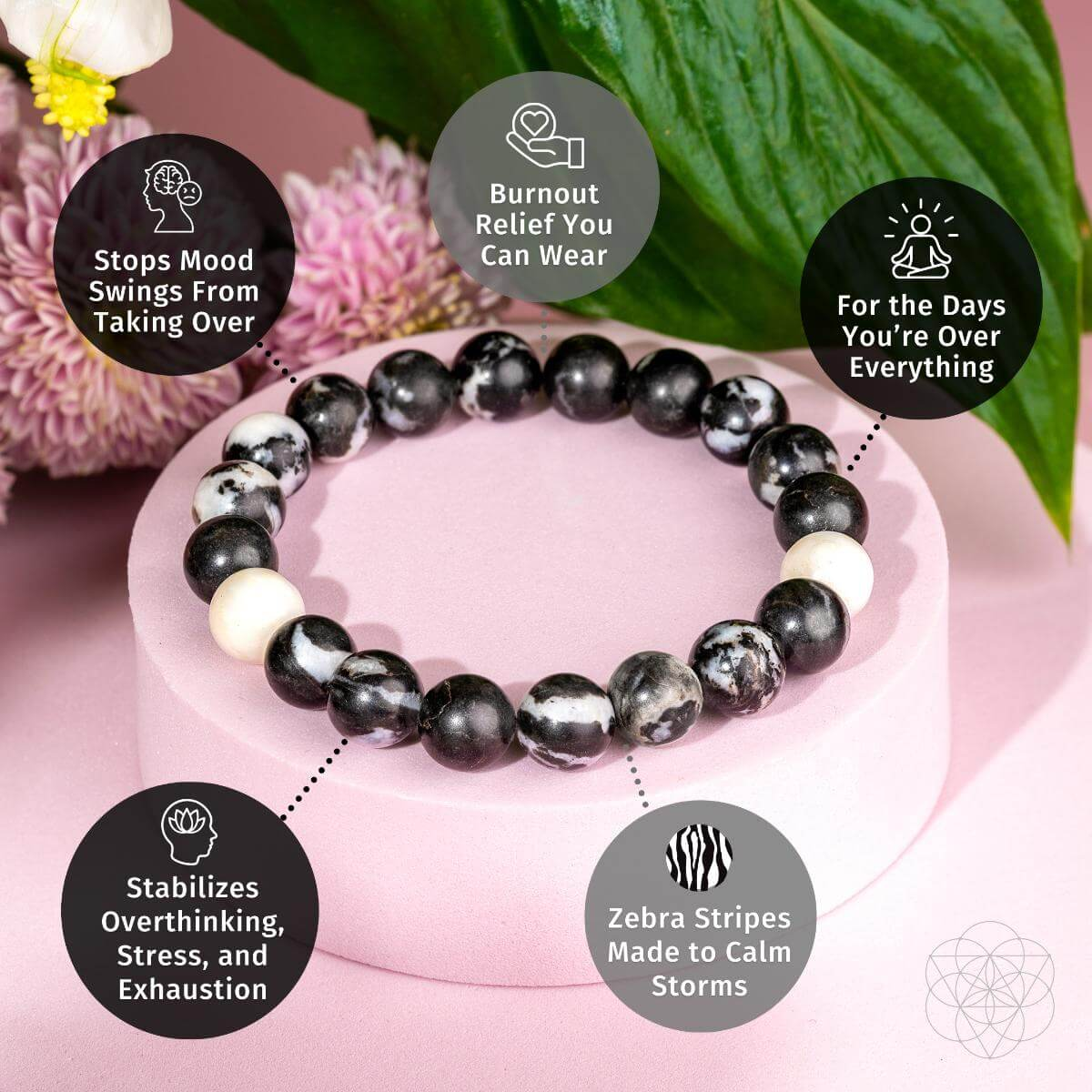 Start2Finish Zebra Jasper bracelet featuring polished zebra-striped gemstone beads, stylish jewelry piece for natural elegance.