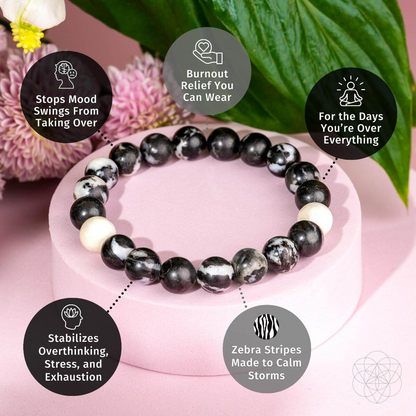 Start2Finish Zebra Jasper bracelet featuring polished zebra-striped gemstone beads, stylish jewelry piece for natural elegance.