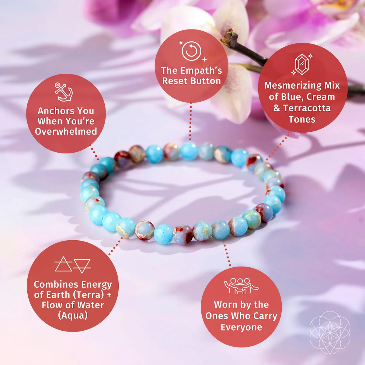 Start2Finish Empath’s Shield Aqua Terra Jasper bracelet with 6mm beads, featuring smooth, polished blue-green gemstone jewelry.