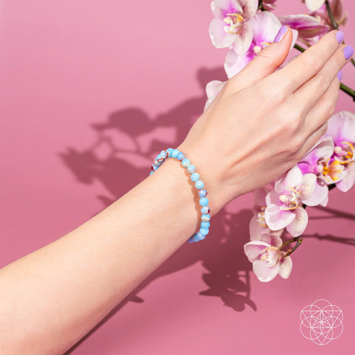 Start2Finish Empath’s Shield Aqua Terra Jasper bracelet with 6mm beads, showcasing natural blue and green jasper stones.