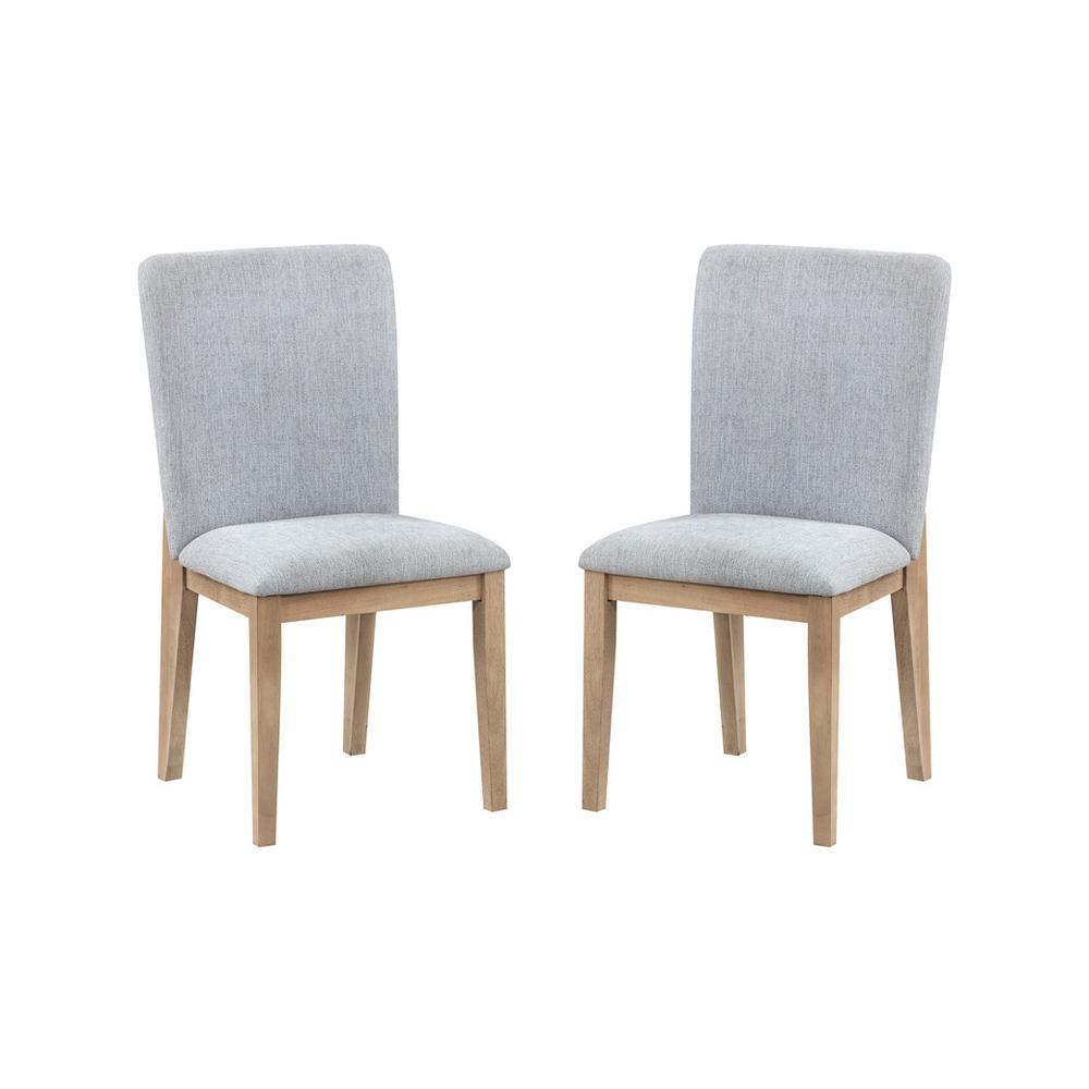 Set of 2 gray linen and oak finish dining chairs by Start2Finish featuring padded seats and sleek, modern design.