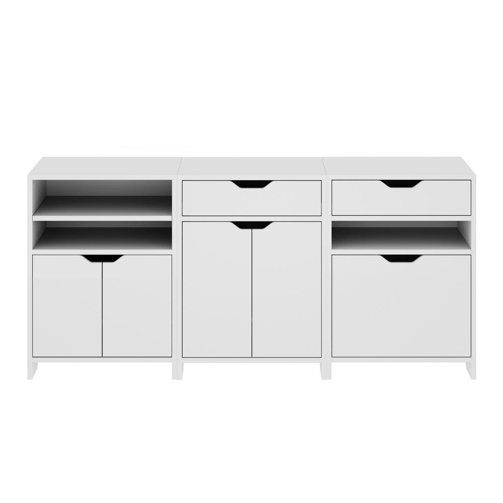 Start2Finish Nova 3-Piece white storage cabinet set, modern furniture with multiple compartments and sleek design.