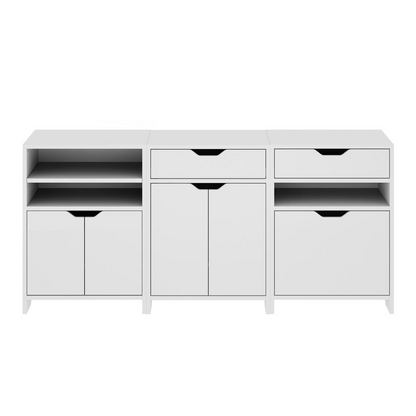 Start2Finish Nova 3-Piece white storage cabinet set, modern furniture with multiple compartments and sleek design.