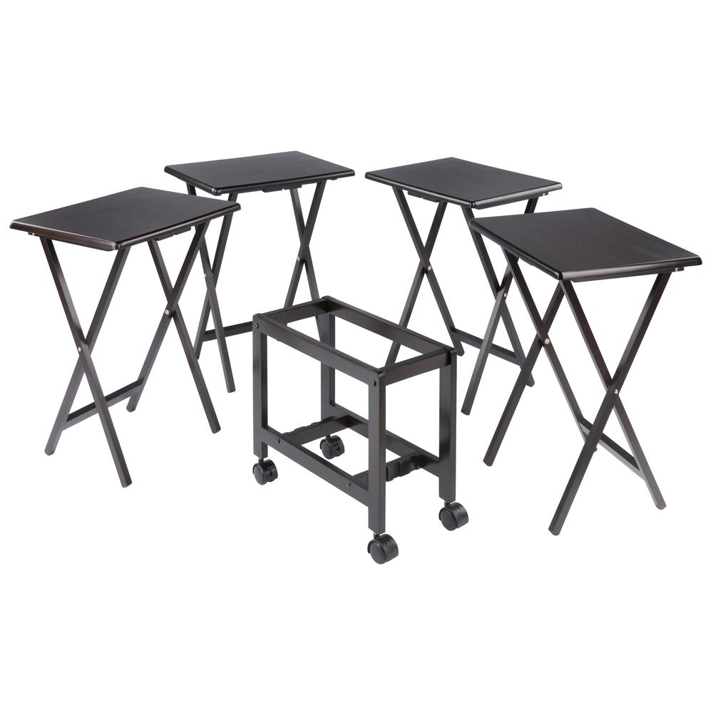 Allen 5-Pc Snack Table Set by Start2Finish, coffee-colored furniture with five small tables for living room or entertainment space.