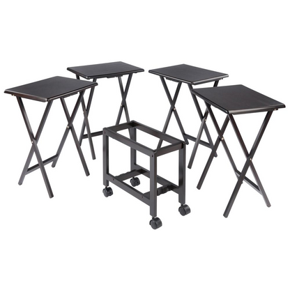 Allen 5-Pc Snack Table Set by Start2Finish, coffee-colored furniture with five small tables for living room or entertainment space.