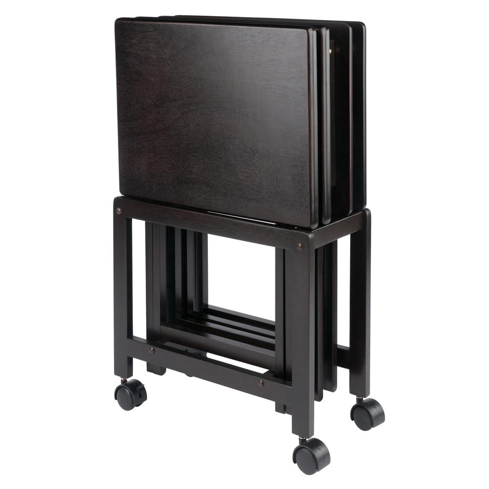 Allen 5-Pc Snack Table Set by Start2Finish, coffee-colored furniture with five small tables shown in a cozy living space.