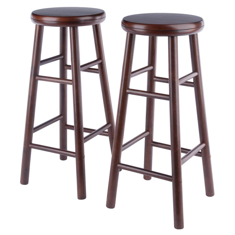 Shelby 2-piece swivel seat bar stool set by Start2Finish with walnut finish, showcasing modern furniture with rounded seats and sturdy bases.