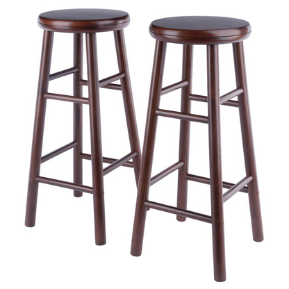 Shelby 2-piece swivel seat bar stool set by Start2Finish with walnut finish, showcasing modern furniture with rounded seats and sturdy bases.