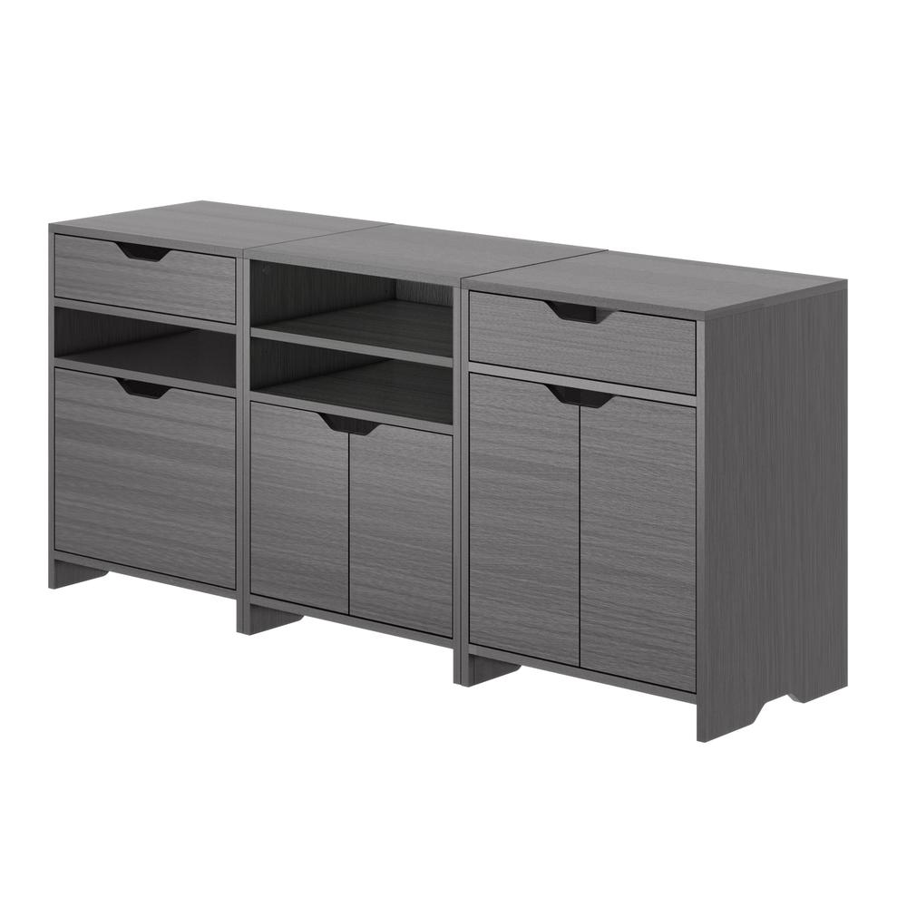 Start2Finish Nova 3-Pc Storage Cabinet Set in charcoal with modern design and multiple compartments for organized storage.
