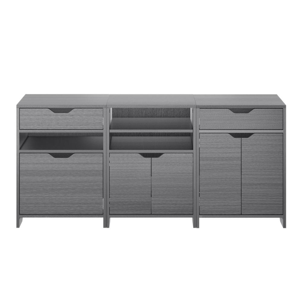 Start2Finish Nova 3-piece charcoal storage cabinet set featuring modern furniture with multiple compartments and sleek design.