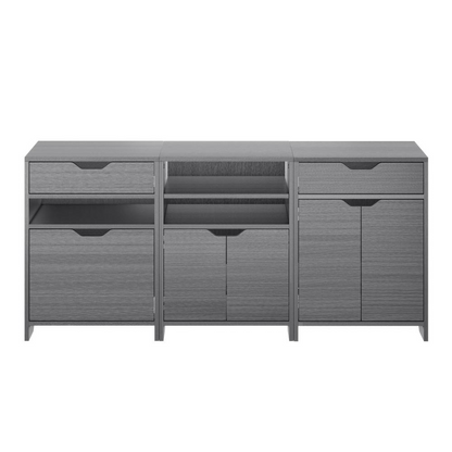 Start2Finish Nova 3-piece charcoal storage cabinet set featuring modern furniture with multiple compartments and sleek design.