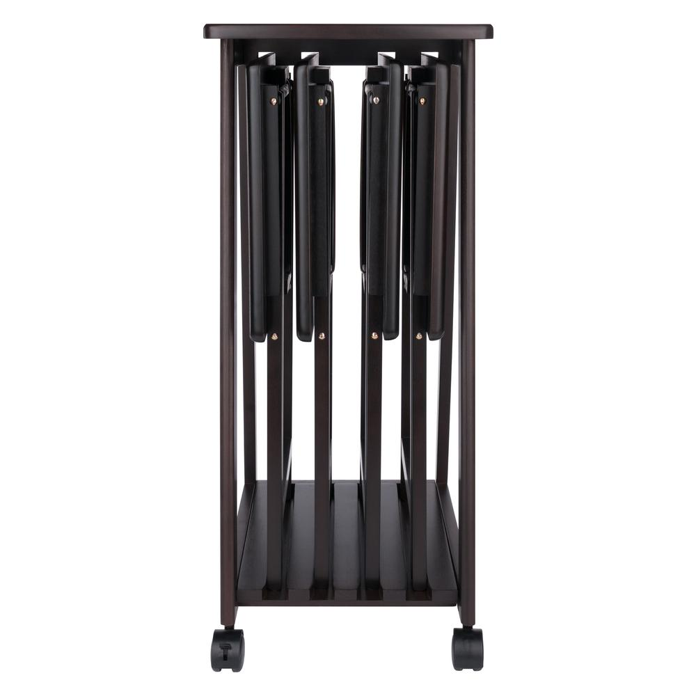 Start2Finish Adriel 5-Pc Snack Table Set in coffee finish, includes small tables with sleek wooden surfaces for living room use.