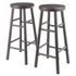 Two oyster gray Shelby 2-piece swivel seat bar stools with modern design and sturdy metal bases.