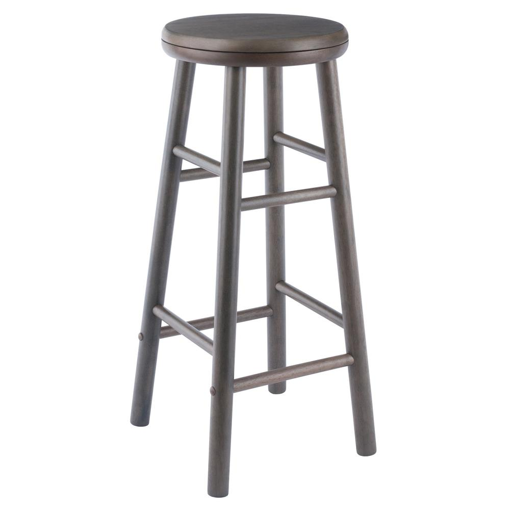 Shelby 2-piece swivel bar stool set by Start2Finish with oyster gray cushioned seats and sleek metal bases.