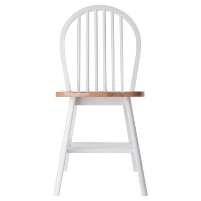 Start2Finish Windsor 2-Pc Chair Set with natural wood and white finish, featuring two stylish chairs with curved backs and cushioned seats.