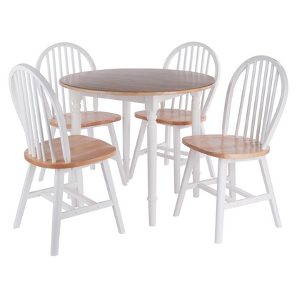 Start2Finish Sorella 5-piece drop leaf dining table with Windsor chairs, natural wood and white finish, elegant furniture set