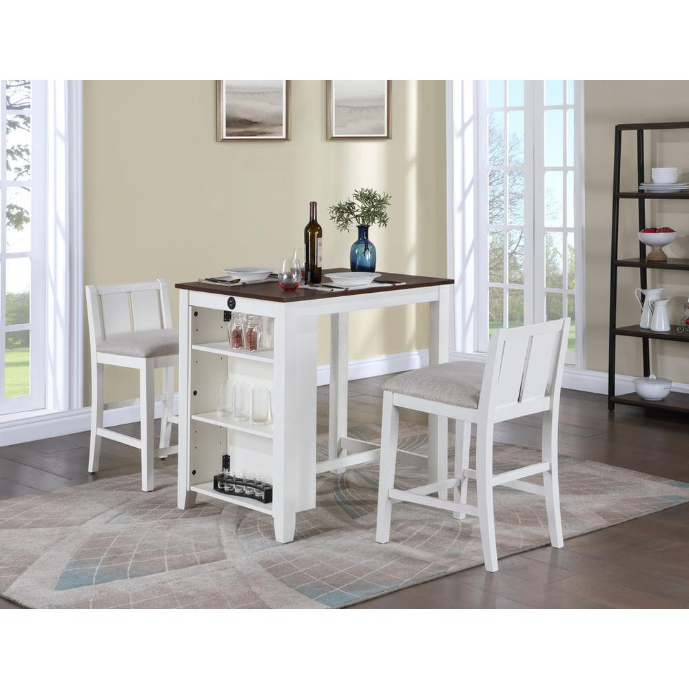 Start2Finish 3-piece white small space counter height dining table with shelves, showcasing compact modern furniture for small kitchens.