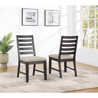 Set of two Harington Side Chairs by Start2Finish, featuring contemporary wooden design with cushioned seats and sleek legs.