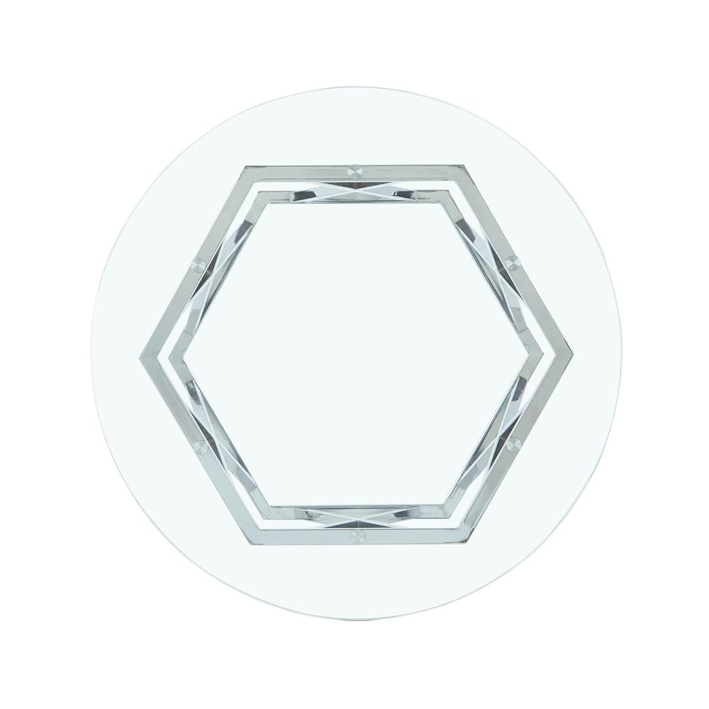 Start2Finish Escondido glass cocktail table with clear rectangular top and sleek metal legs, modern living room decor piece.