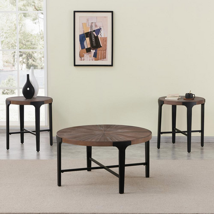 Start2Finish Chevron Round Cocktail Table with a modern geometric design and sleek finish for stylish living room decor.