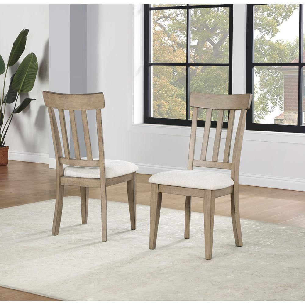 Start2Finish Napa Side Chair in Sand with a wooden frame and upholstered seat, showcasing modern furniture design.