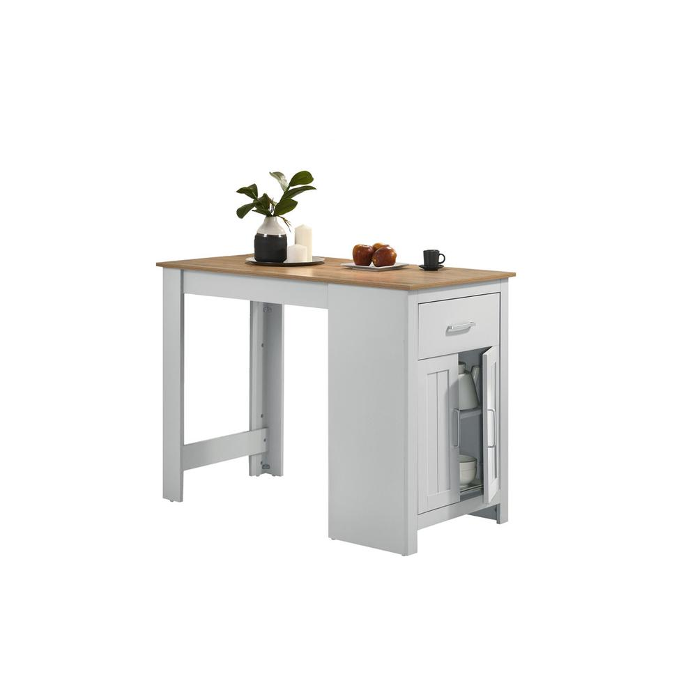 Oak and white counter height dining table with cabinet and drawer storage, modern furniture by Start2Finish