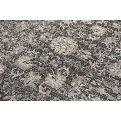 Machine-made 8x10 rectangle rug by Start2Finish with intricate patterns and neutral tones on a hardwood floor.