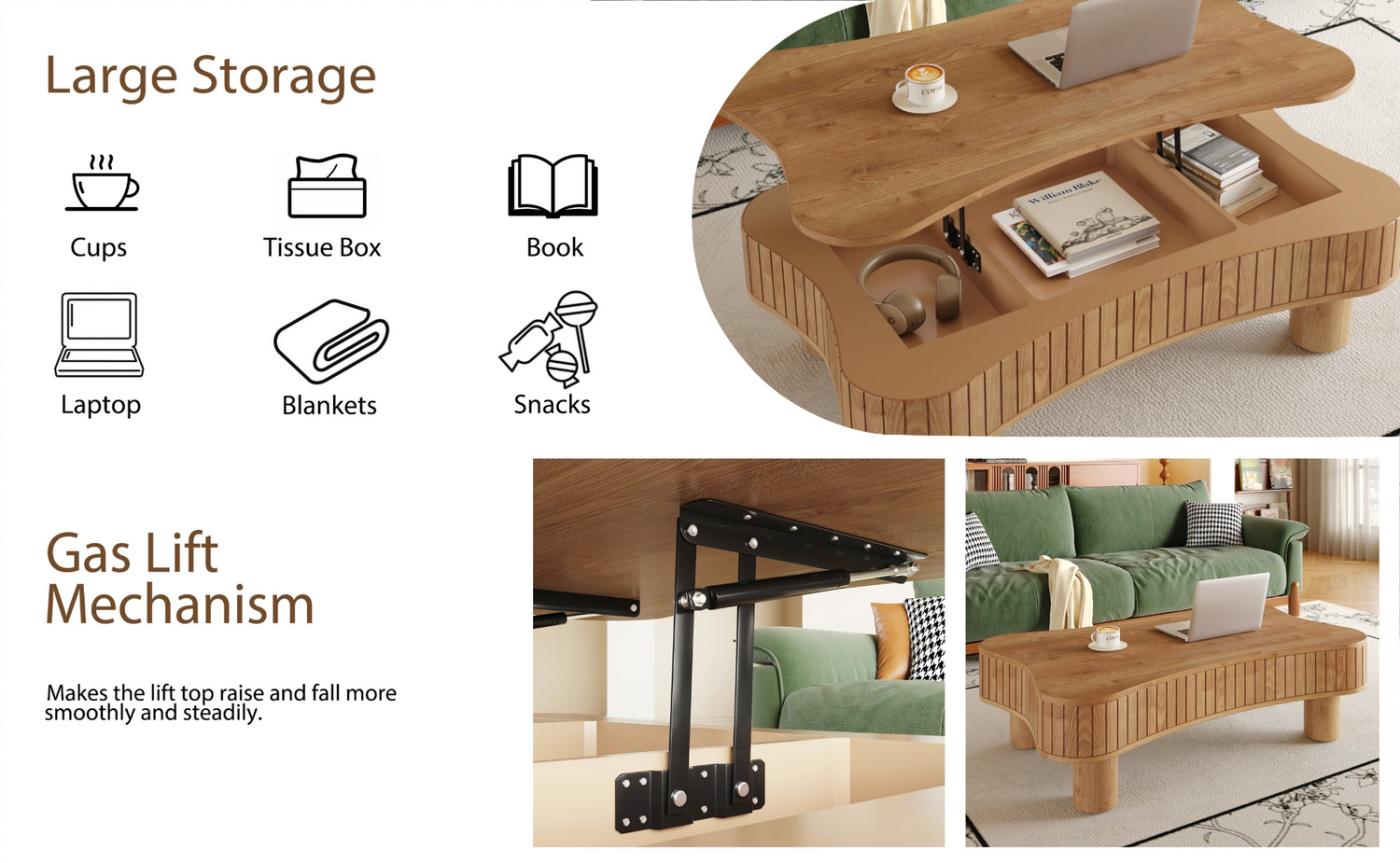 Light brown and black MDF and metal coffee table with lift-top storage, ideal for living room furniture by Start2Finish