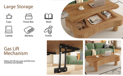 Light brown and black MDF and metal coffee table with lift-top storage, ideal for living room furniture by Start2Finish