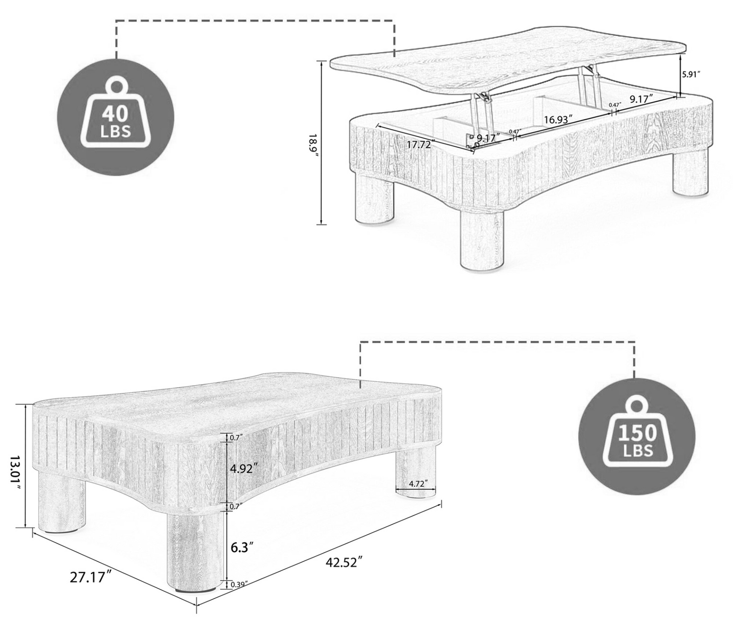 Light brown MDF and black metal coffee table with lift-top storage, ideal for living room furniture by Start2Finish