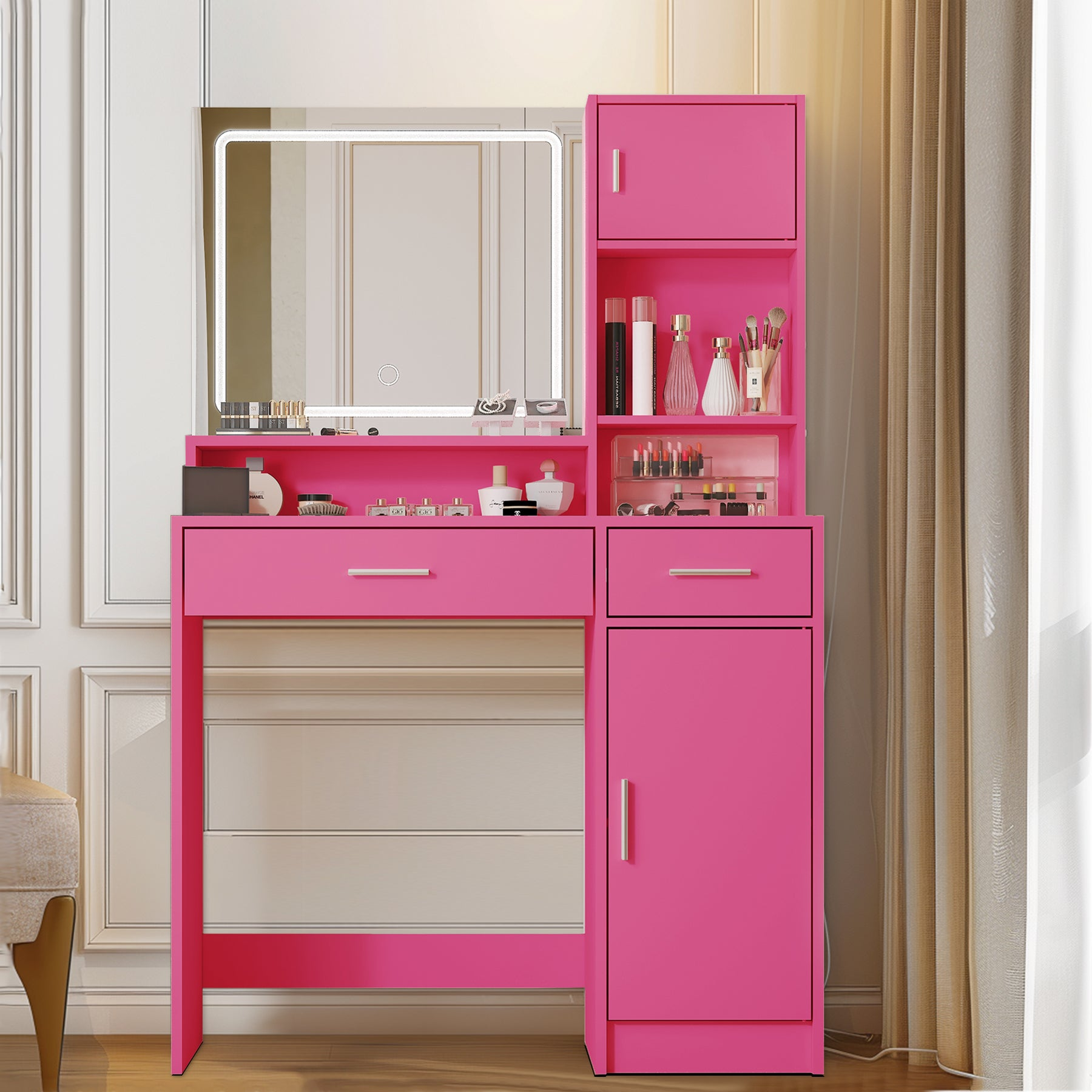 Start2Finish black and rose pink wall mirror with particle board frame, ideal for entryway, bathroom, or bedroom decor.
