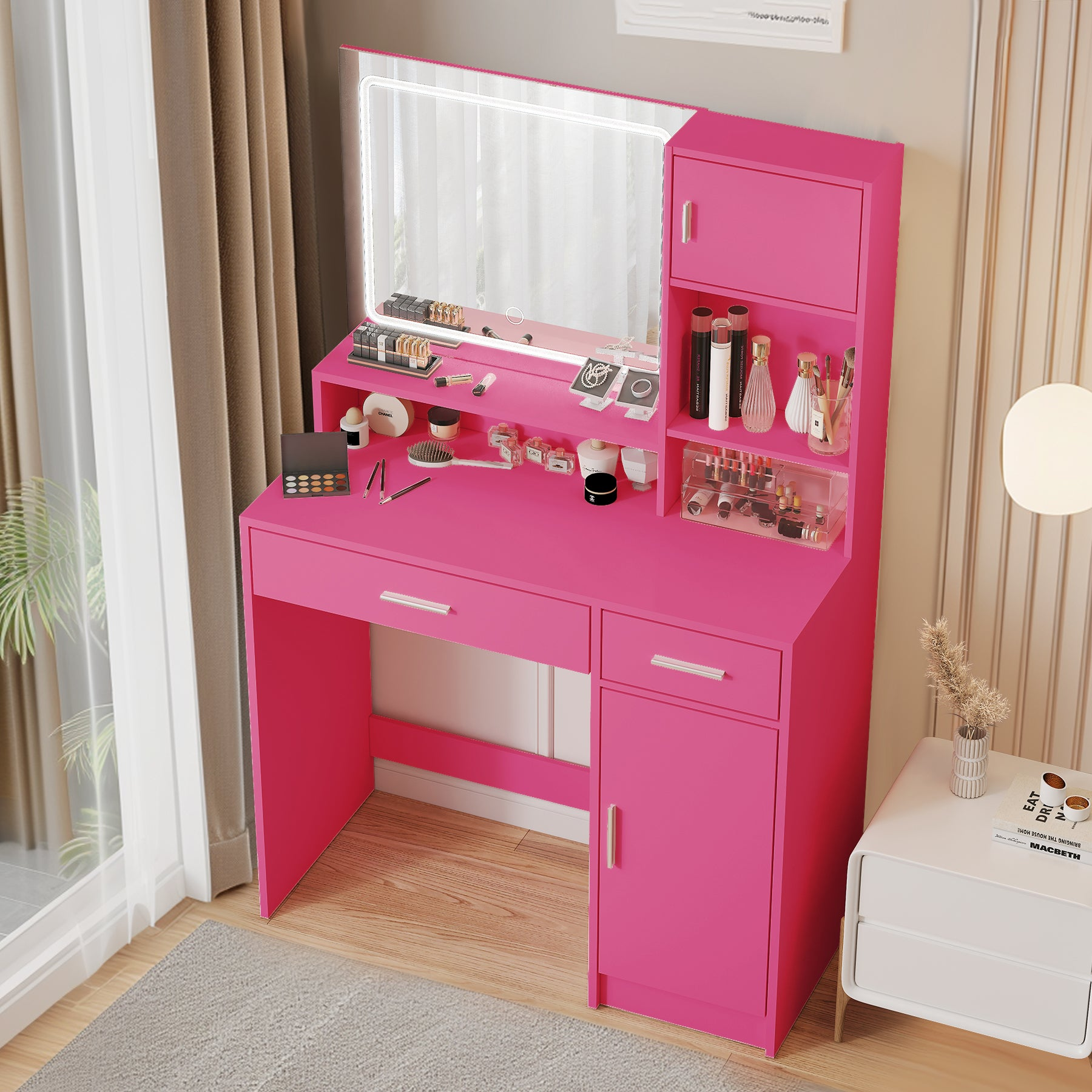 Start2Finish black and rose pink wall mirror with particle board frame, ideal for entryway, bathroom, or bedroom wall décor.