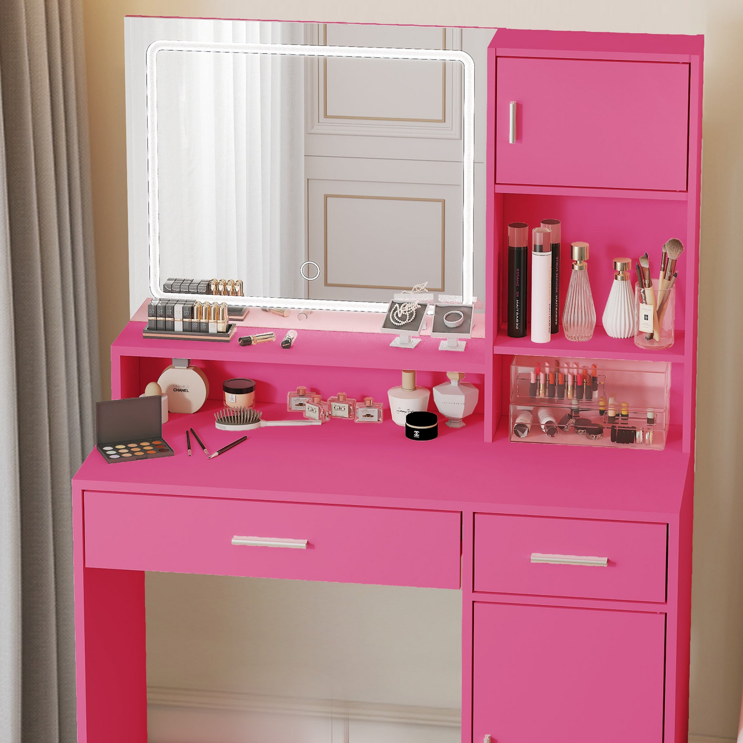 Start2Finish black and rose pink wall mirror with particle board frame, ideal for entryway, bathroom, or bedroom wall décor.