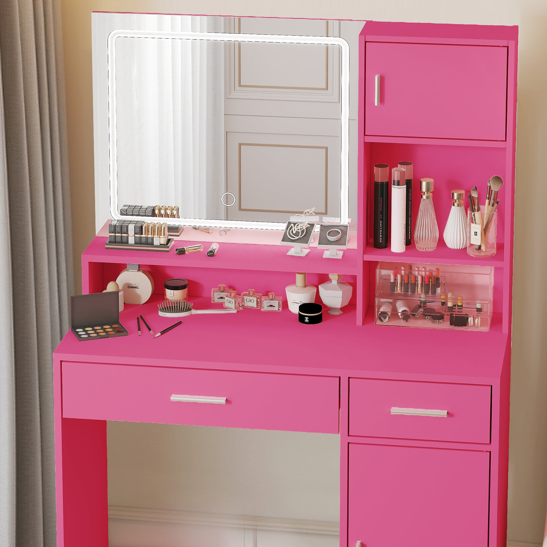 Start2Finish black and rose pink wall mirror with particle board frame, ideal for entryway, bathroom, or bedroom wall décor.