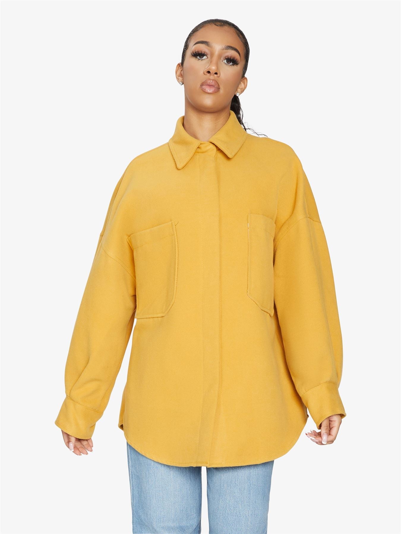 Rose Eleusis oversized patch pocket shacket, a stylish jacket with large patch pockets and relaxed fit, perfect for casual wear.