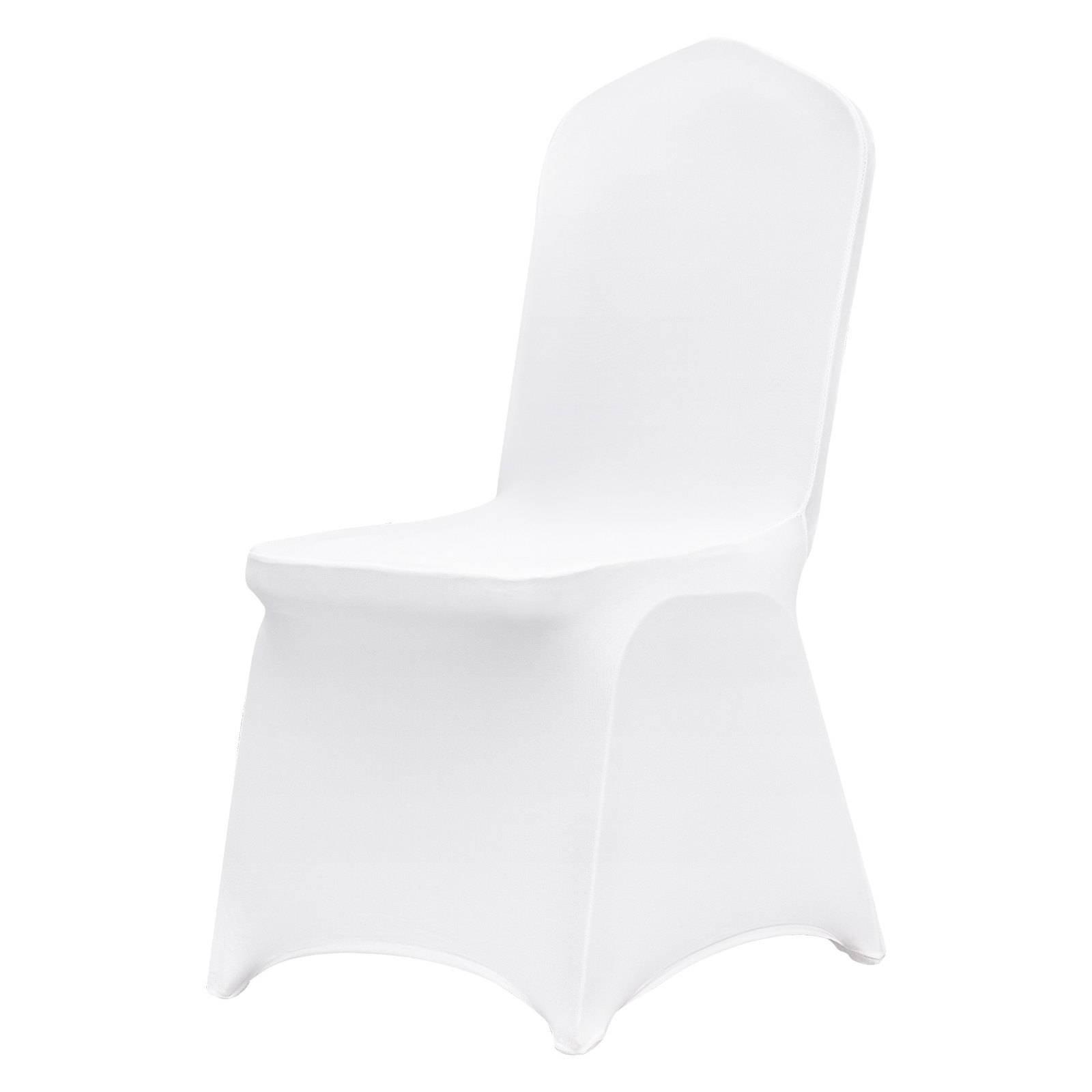 Set of 100 white VEVOR stretch spandex folding chair covers for weddings, parties, and events, featuring a fitted, washable design.