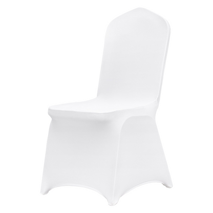Set of 100 white VEVOR stretch spandex folding chair covers for weddings, parties, and events, featuring a fitted, washable design.