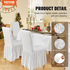 Set of four white VEVOR stretch spandex folding chair covers with fitted skirts, suitable for weddings, parties, and banquets.