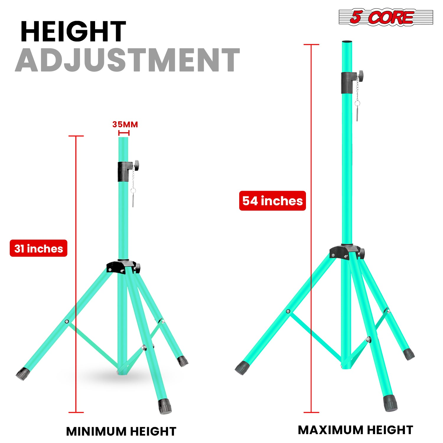 Pair of Start2Finish 54-inch heavy-duty speaker stands with adjustable height, suitable for PA, DJ, and studio monitor setups.
