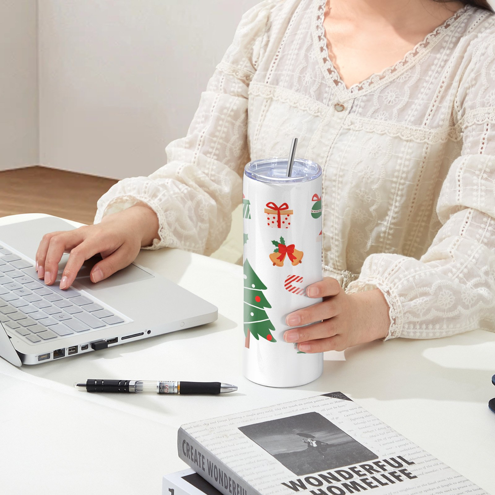 Set of 24 VEVOR 20oz stainless steel sublimation tumblers with lids and straws, straight design, ideal for custom heat transfer gifts.